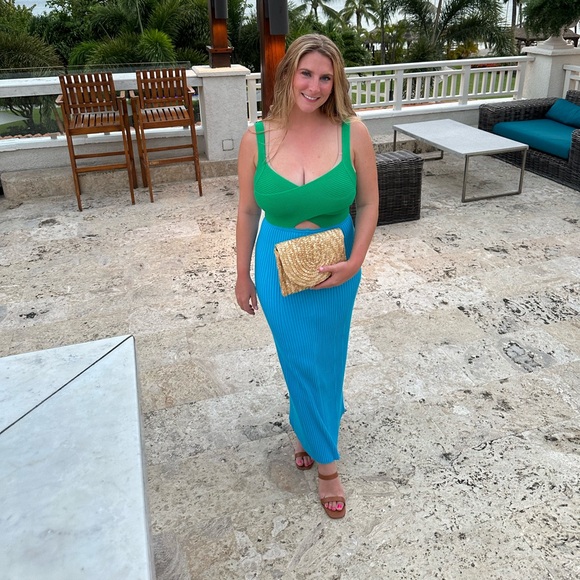 Flirty Pairing Green and Blue Color Block Ribbed Cutout Dress size medium - Picture 10 of 10